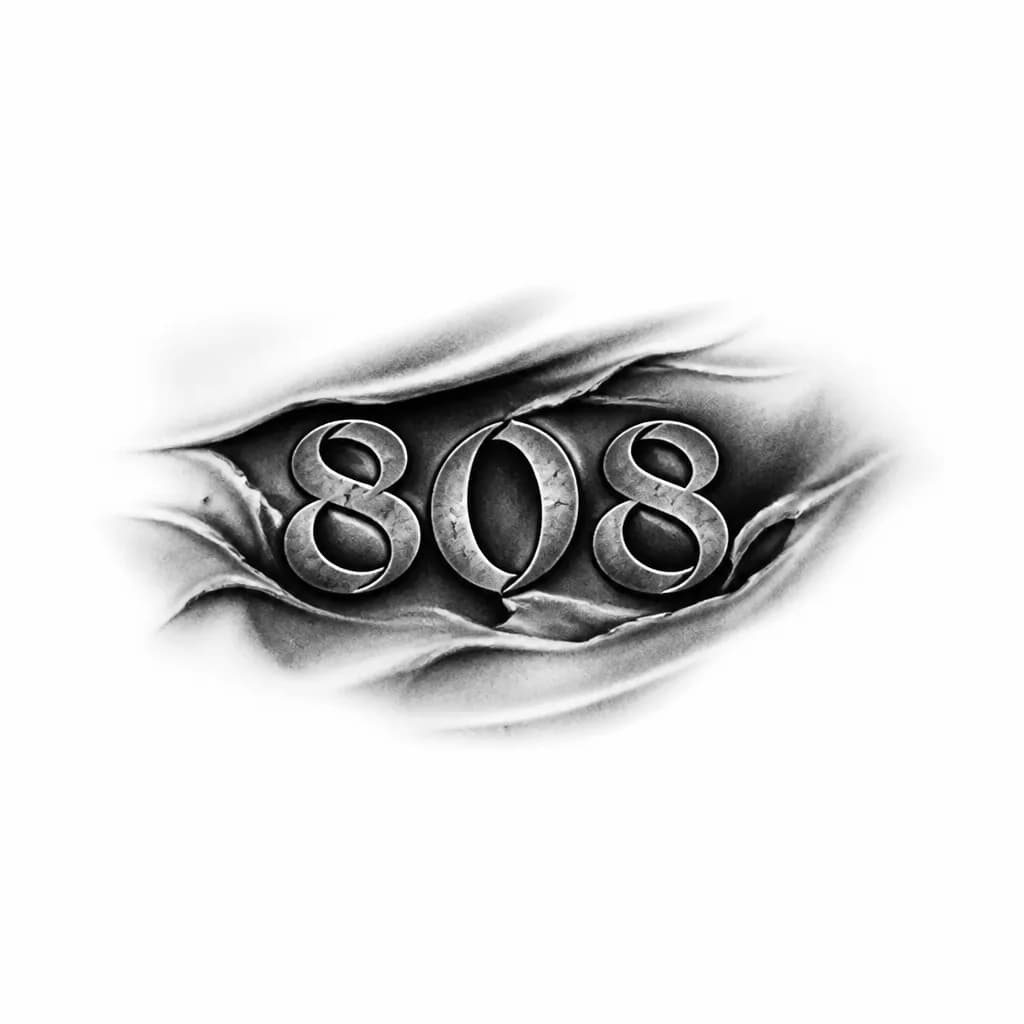 Тату эскиз: Татуировка с числом 808 под ключицу, в брутальном мужском стиле 