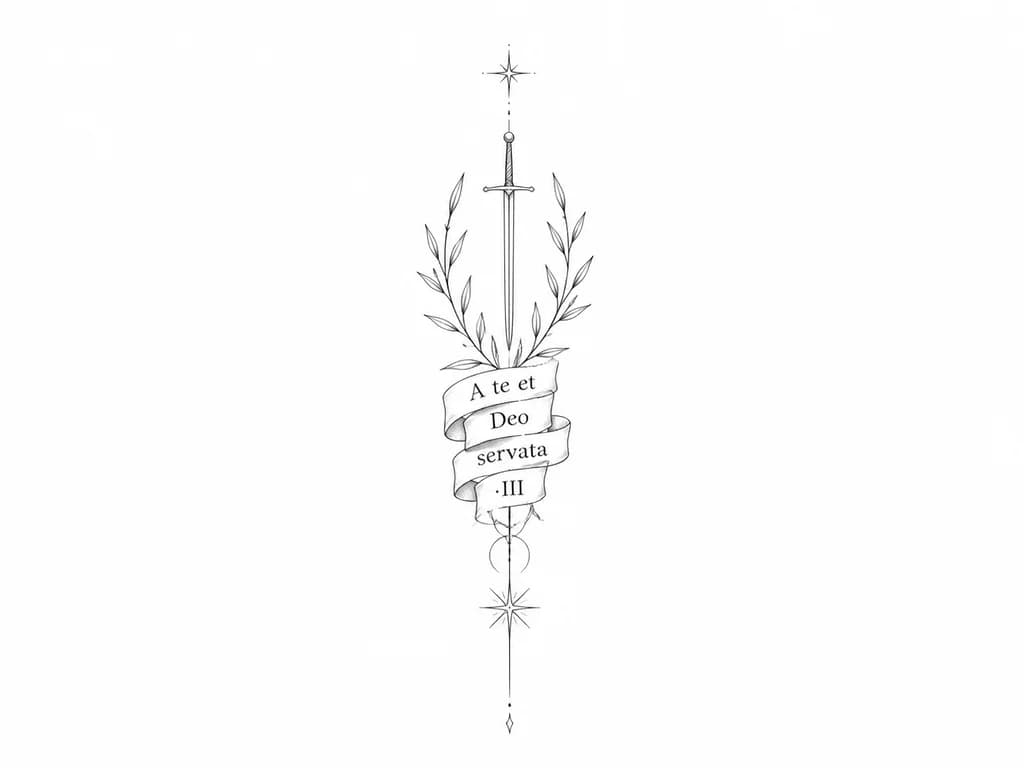 Тату эскиз: «A te et Deo servata»
XXVIII.III