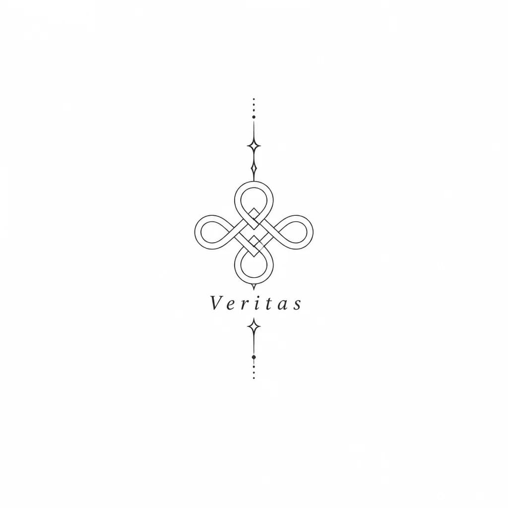Тату эскиз: Узел счастья + слово Veritas 