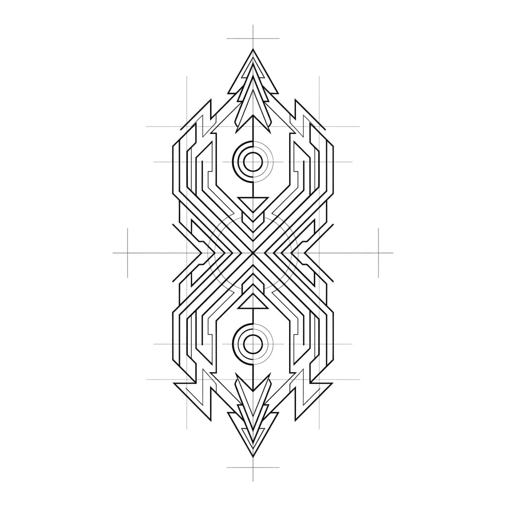 Тату эскиз: Cyber sigilism — симметричный глиф для предплечья