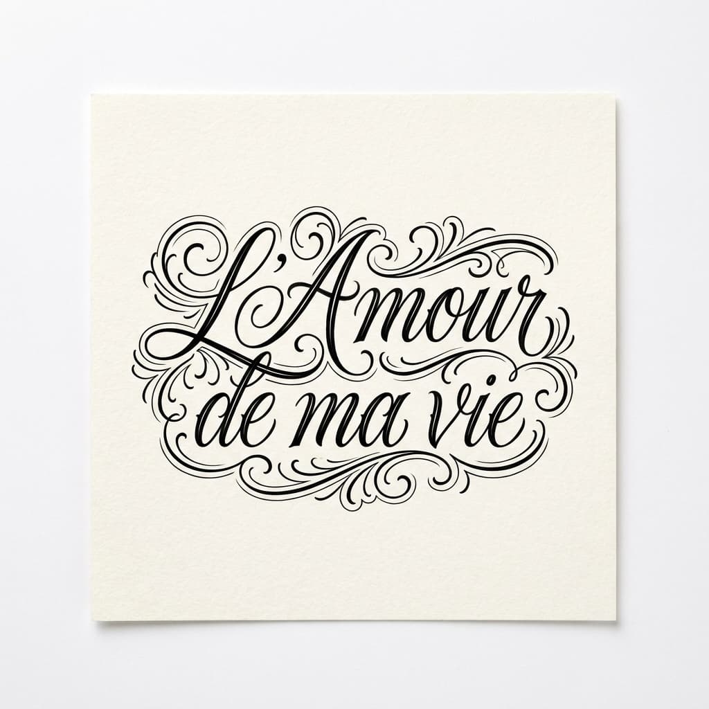 Тату эскиз: «L'amour de ma vie» французский — любовь моей жизни
