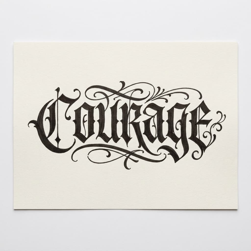 Тату эскиз: «Courage» блэклеттер — пример шрифта