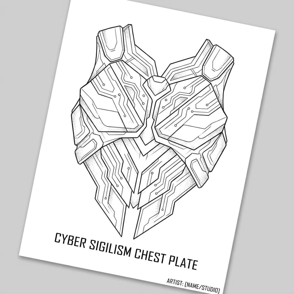 Тату эскиз: Cyber sigilism — пластина брони на грудь