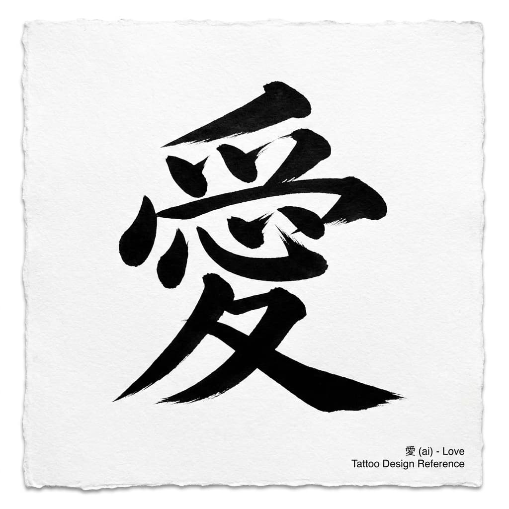 Тату эскиз: Японские иероглифы 愛 любовь — перевод