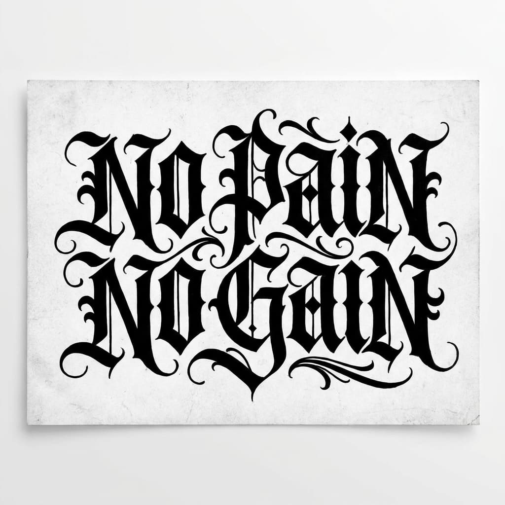 Тату эскиз: «No pain no gain» — мужская мотивирующая надпись