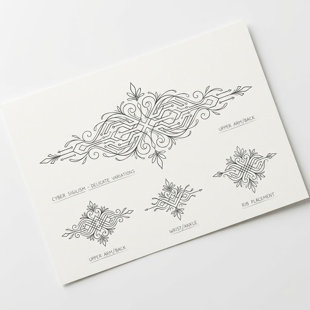 Тату эскиз: Cyber sigilism — нежный женский сигил