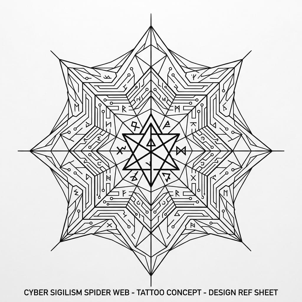 Тату эскиз: Cyber sigilism — кибер-паутина