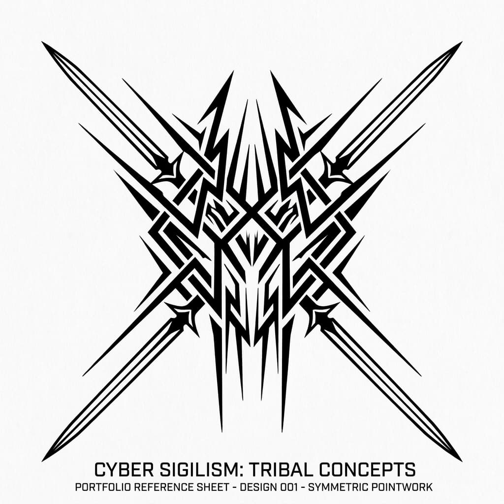 Тату эскиз: Cyber sigilism — кибер-tribal с острыми углами