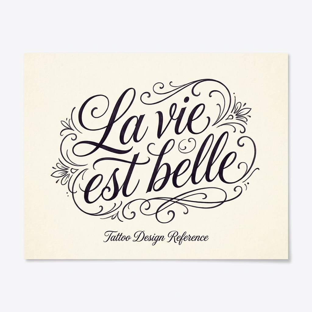 Тату эскиз: «La vie est belle» французский с переводом — жизнь прекрасна