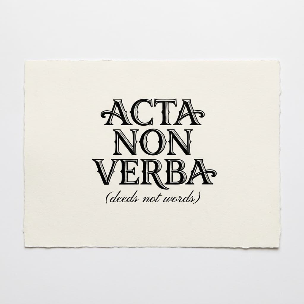 Тату эскиз: «Acta non verba» — мужская латинская надпись