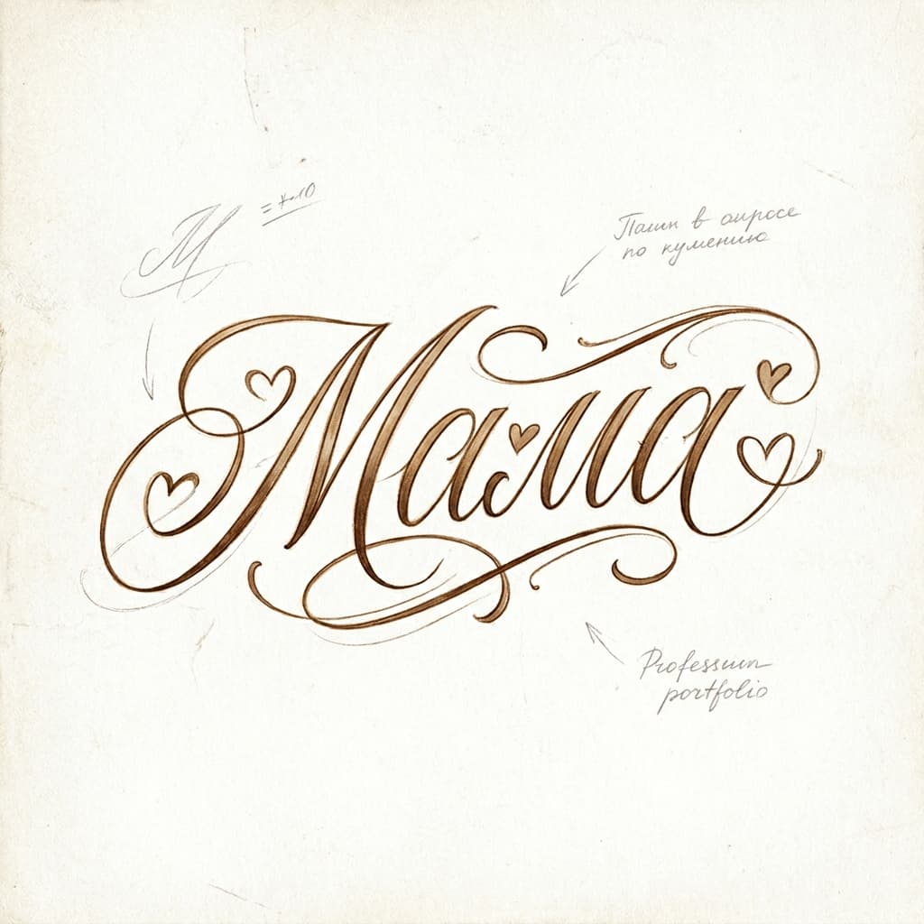 Тату эскиз: Слово «Мама» — нежная женская надпись