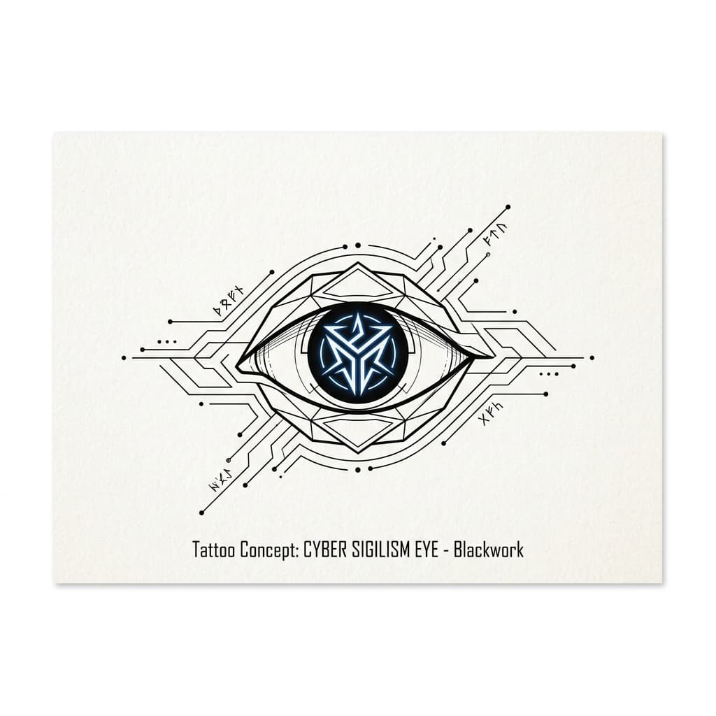 Тату эскиз: Cyber sigilism — кибер-глаз с сигилом