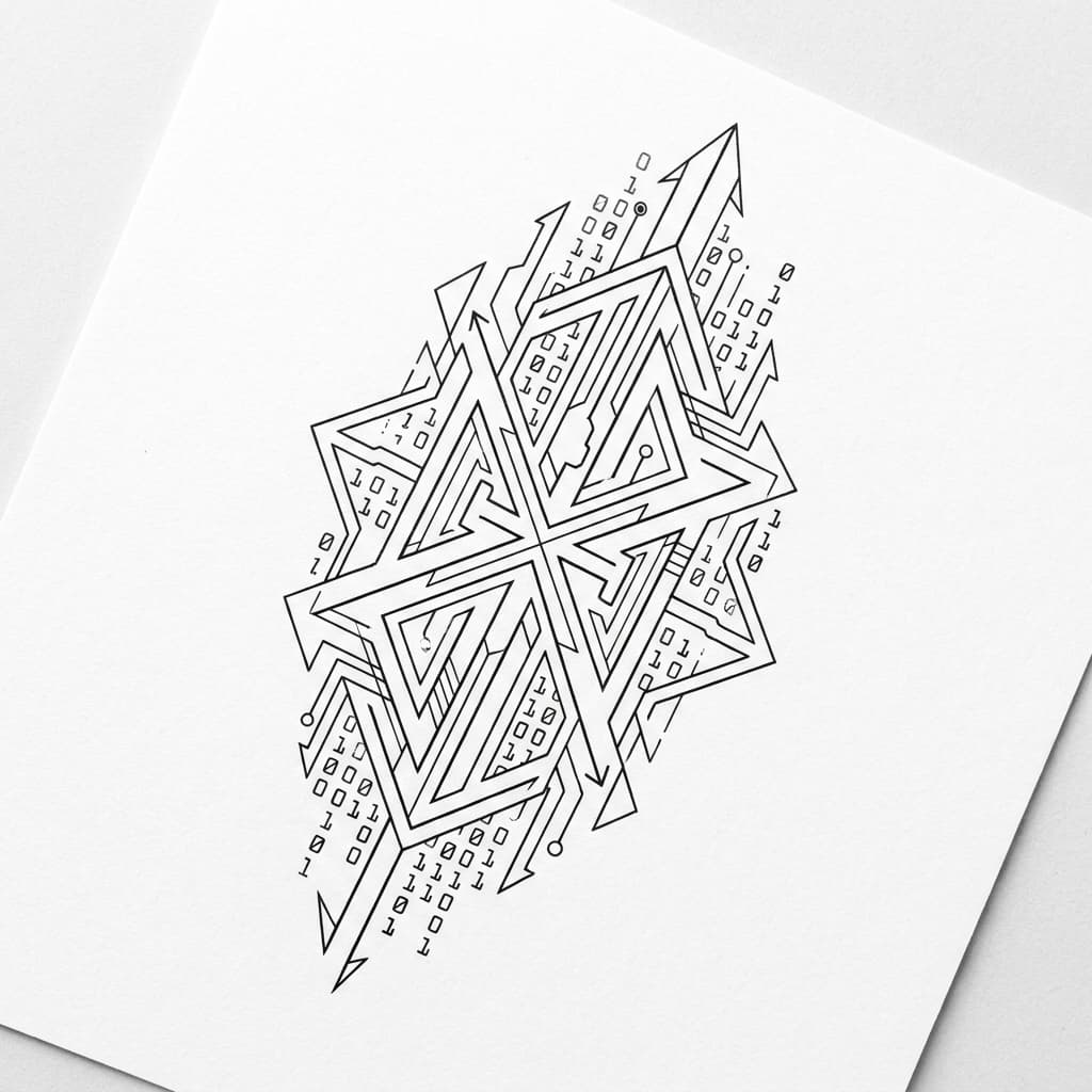 Тату эскиз: Cyber sigilism — бинарный паттерн с сигилом