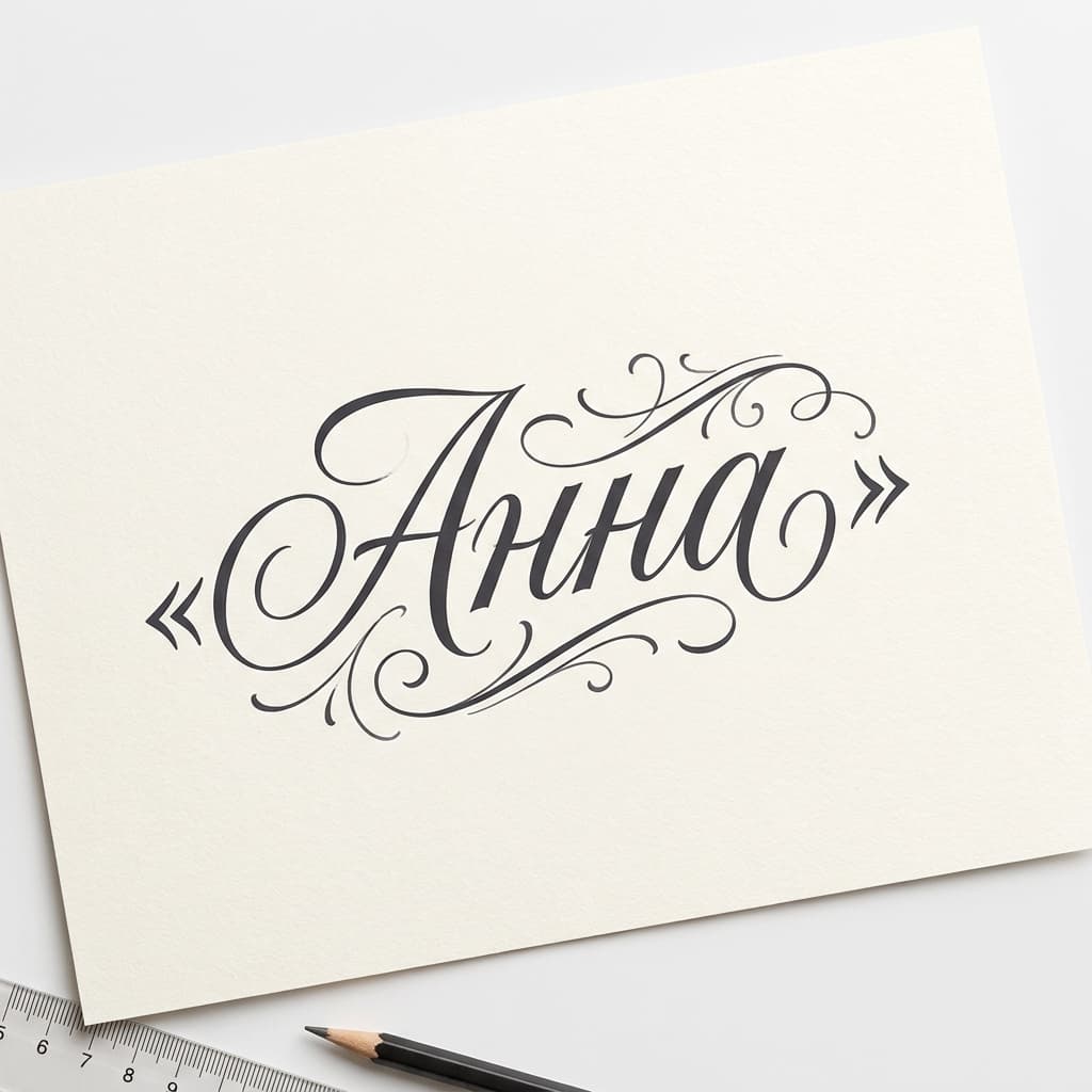 Тату эскиз: Имя «Анна» каллиграфия — женская надпись