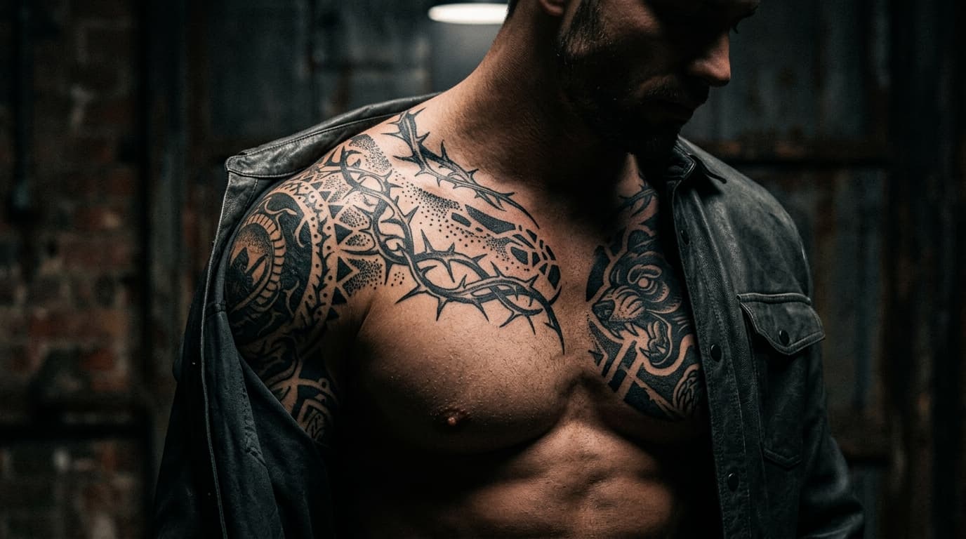 Тату на грудь: мужские и женские эскизы