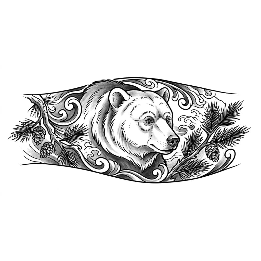 Мне нужен эскиз Медведя на голень чтобы закрыть гармонично переднюю , и боковые части голени и что бы это смотрелось красиво , и медведь должен быть спокойный