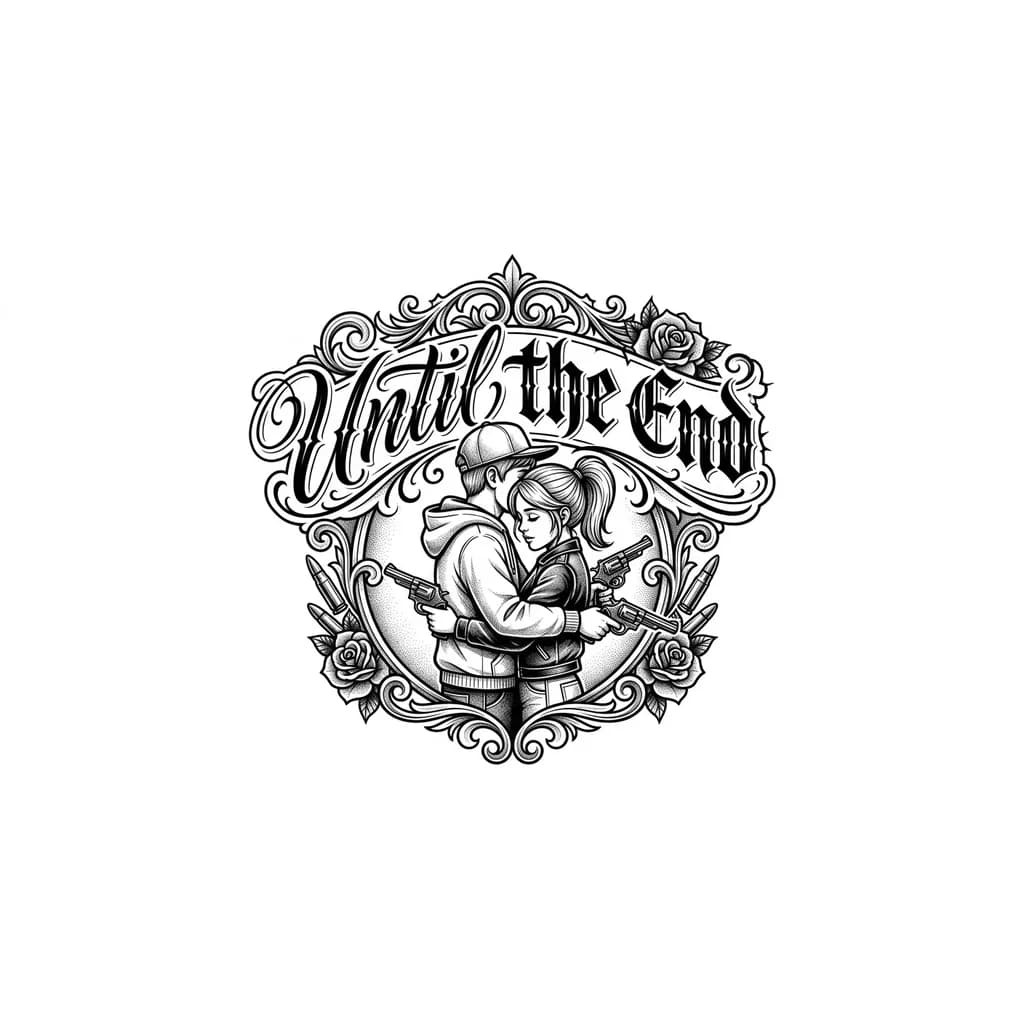 Парень и девушка обнимаются с пистолетами в руках