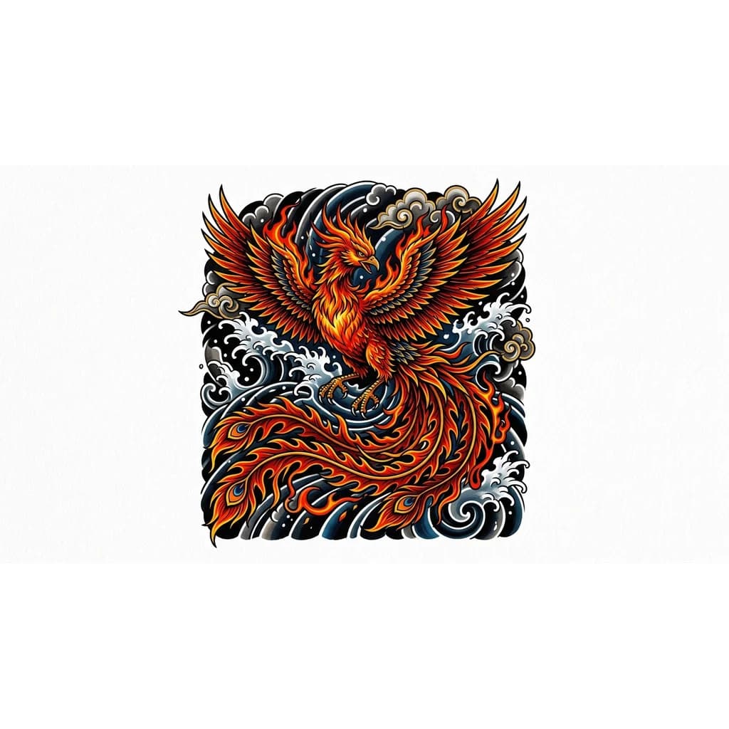 феникс из пламени с длинным хвостом