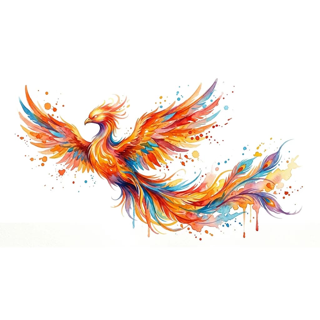 феникс акварельный с яркими перьями
