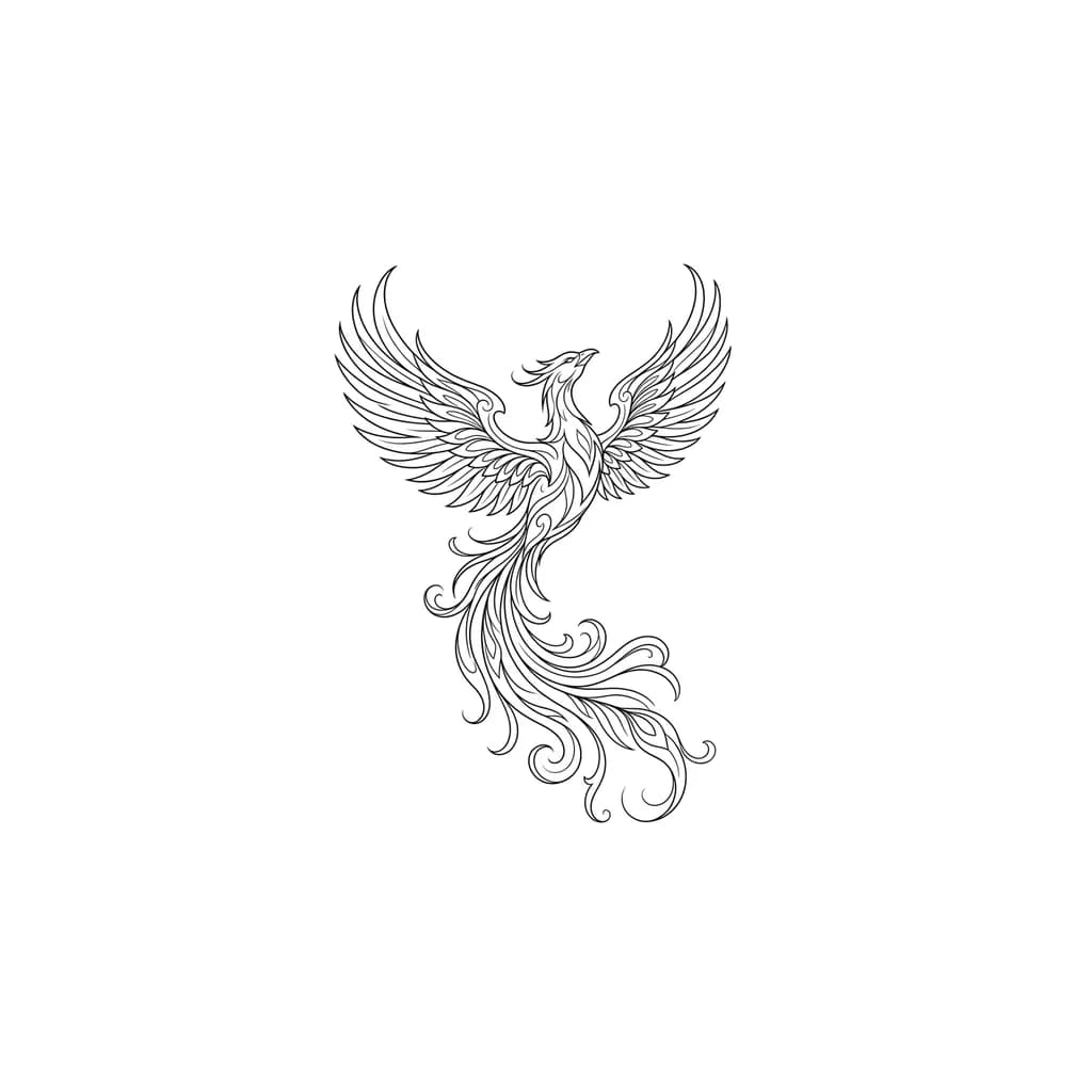 феникс тонкими линиями парящий