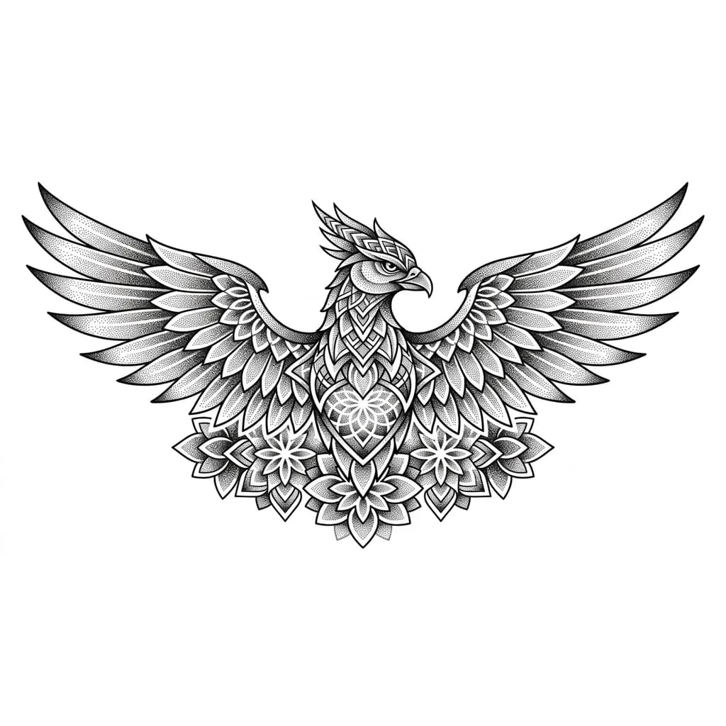 феникс из точек детальный