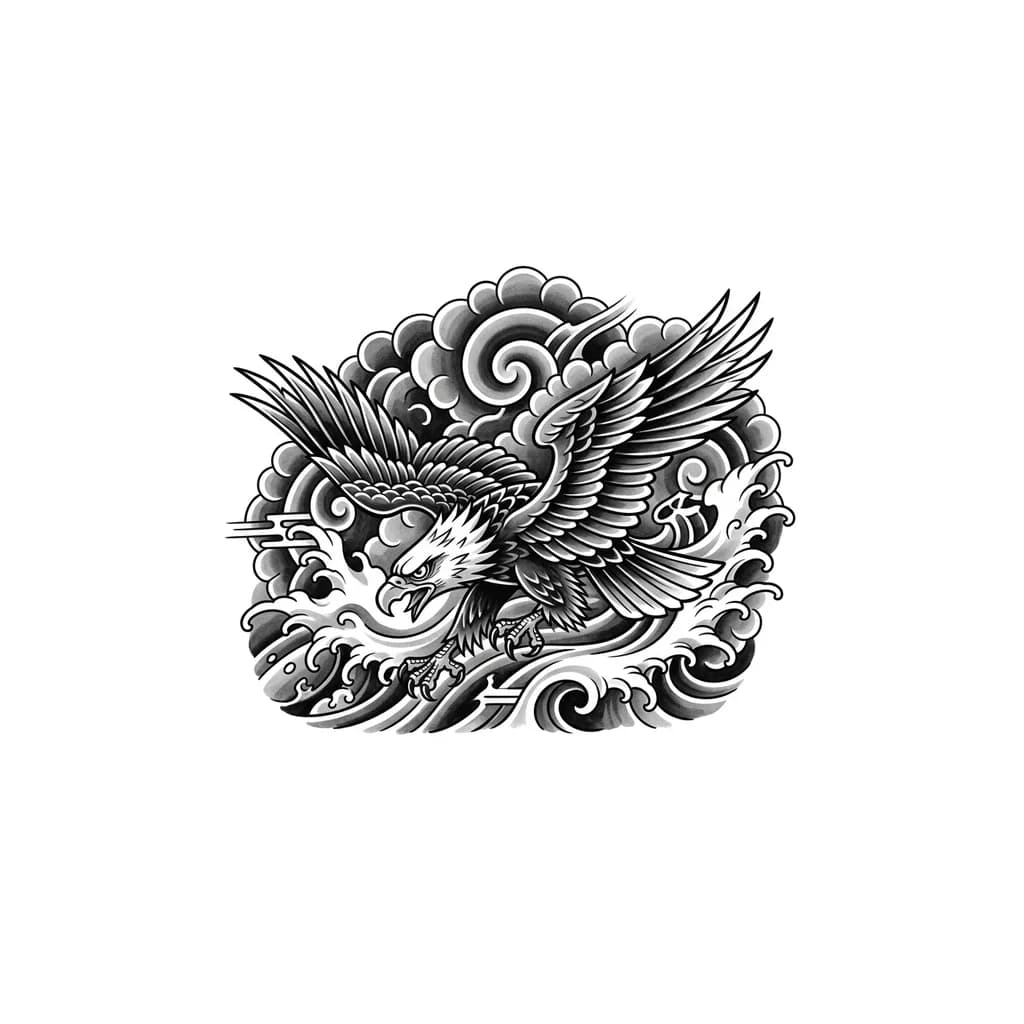 орёл японский стиль с облаками