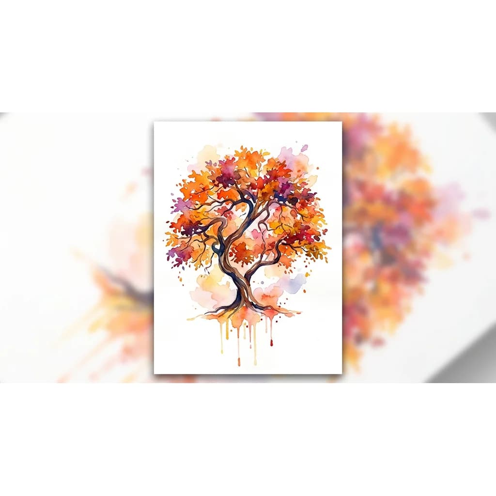 дерево акварельное осеннее