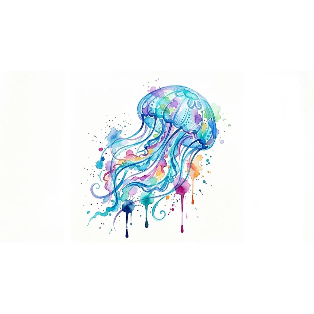 медуза акварельная прозрачная голубая