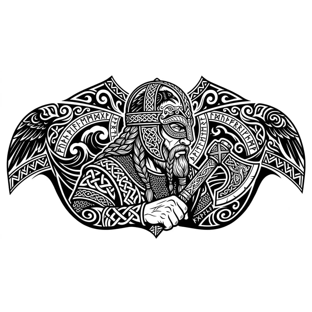мужская тату викинг с топором