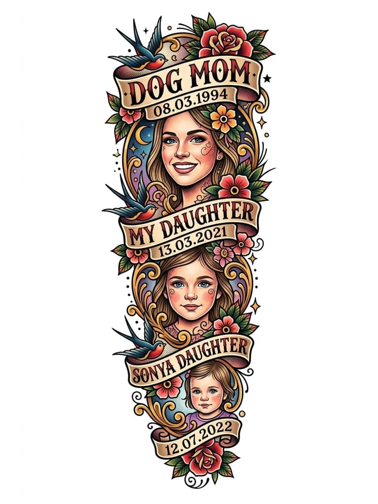 Рукав от плеча до руки
Собака мама 08.03.1994
Мая дочка 13.03.2021
Соня дочка 12.07.2022