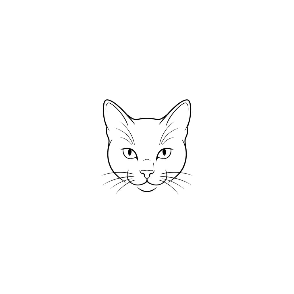 Тату эскиз: сгенерируй мне эскиз головы кота в виде линий с подчеркнутой формой лица, без реализма простой стиль только линии, утонченная форма кошки