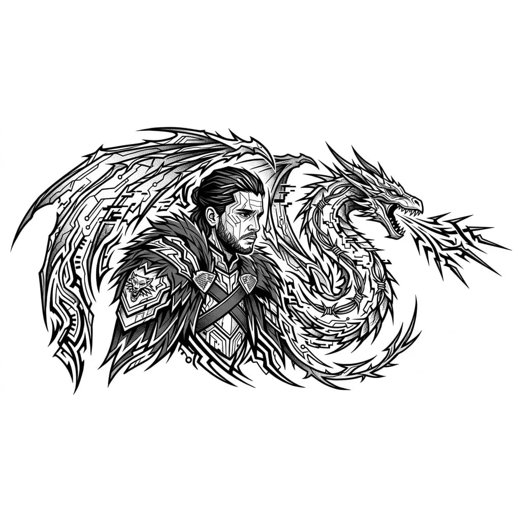 тату с джоном сноу из игры престолов, с драконом