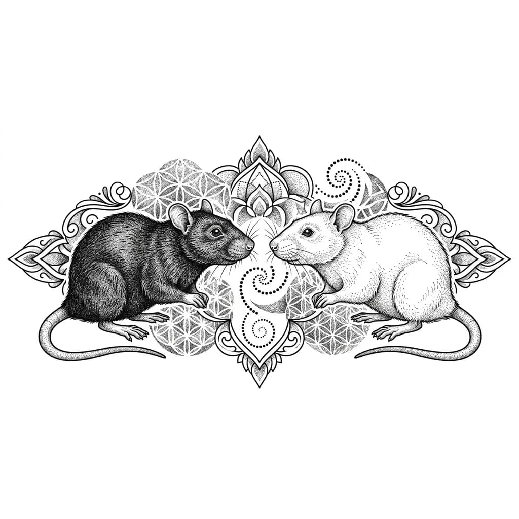 Две крысы, одна черная другая белая, смотрят друг на друга