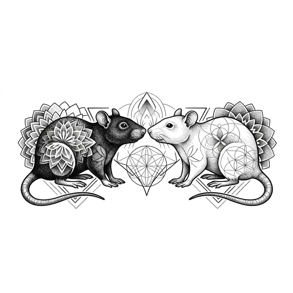 Две крысы, одна черная другая белая, смотрят друг на друга