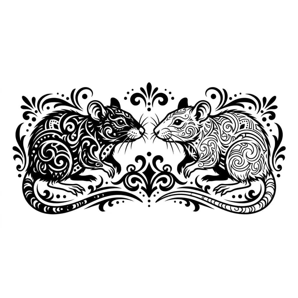 Две крысы, одна черная другая белая, смотрят друг на друга