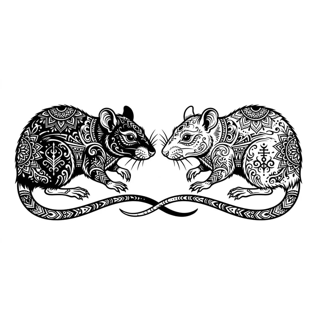 Две крысы, одна черная другая белая, смотрят друг на друга