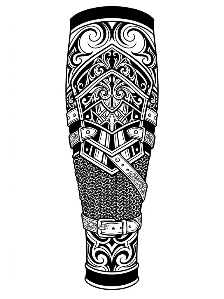 детализированный латы с кольчугой и ремешками, заполняет всё предплечье со всех сторон