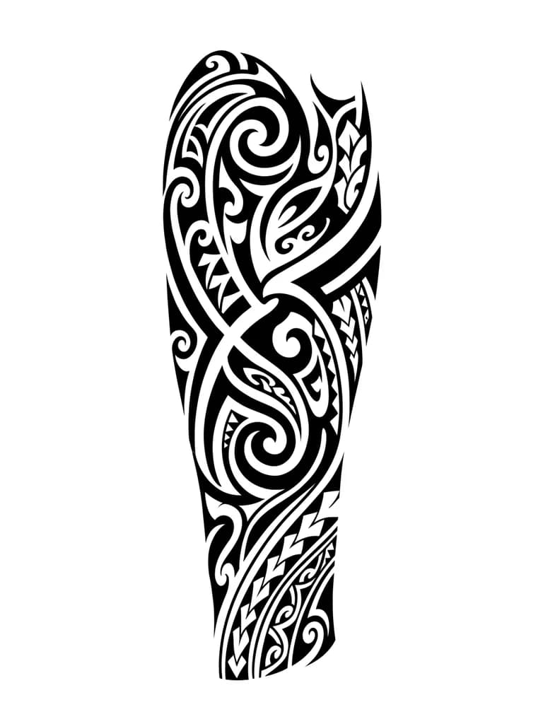 Тату эскиз: Black tribal tattoo extension from upper arm to wrist, continuing existing bold abstract tribal style. Thick black lines, sharp edges, smooth curves, dynamic flow. Full 360° forearm wrap, seamless transition, no gaps. Design follows forearm anatomy, slightly tapering toward wrist. Modern neo-tribal, solid black ink, high contrast, only fills and negative space, no gradients. Balanced from all angles, clean stencil, professional tattoo design, white background.
no cultural references