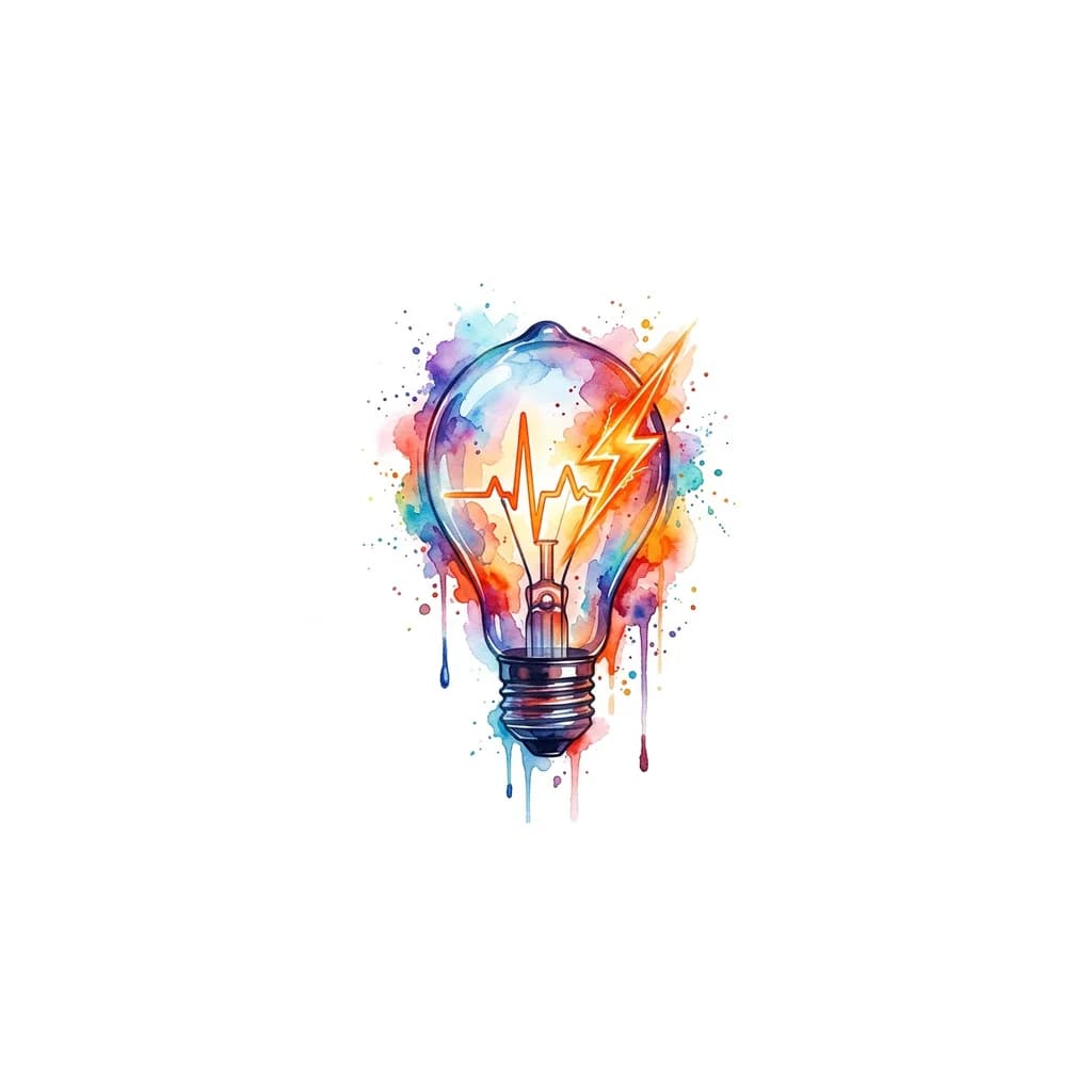 Тату эскиз: «Сердце-лампочка»
Винтажная лампочка Эдисона, но вместо обычной нити накала внутри — реалистичная линия кардиограммы, которая раскаляется до яркого оранжевого цвета и переходит в молнию.