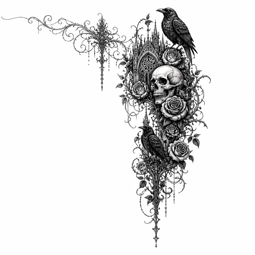 Тату эскиз: Создай детализированный эскиз женской татуировки в стиле dark ornamental / gothic ornamental / fine line blackwork. Композиция должна выглядеть дорого, эстетично, утончённо и немного мрачно, как на референсах Pinterest. Тату должна плавно переходить с ключицы на плечо и дальше на внешнюю часть руки, как на фото у девушки. Очень важно сохранить такое же направление и посадку тату по телу.
РАСПОЛОЖЕНИЕ:
— Тонкий декоративный узор начинается от левой ключицы.
— От ключицы орнамент плавно уходит