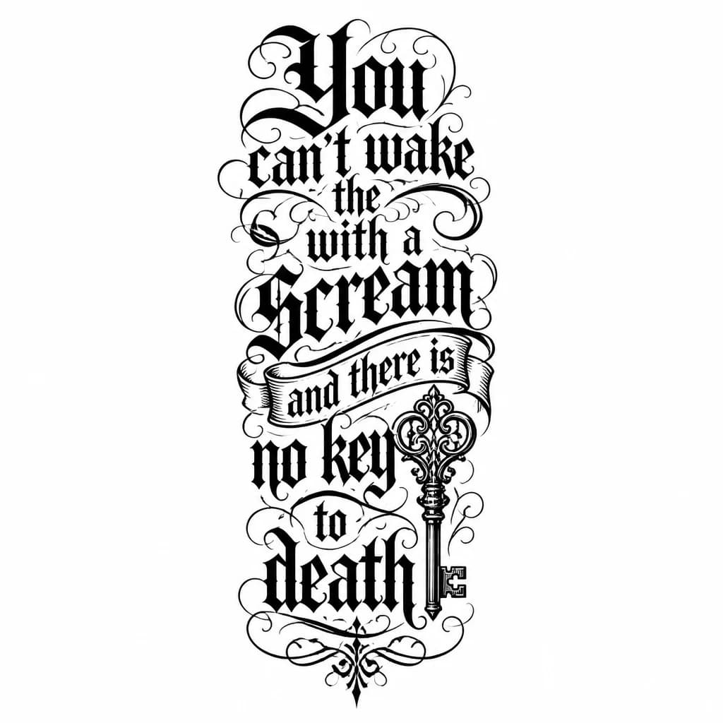 Тату эскиз: сделать тату с надписью на руке со словами You can't wake the dead with a scream and there is no key to death