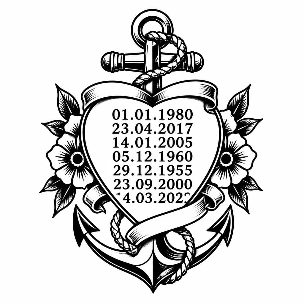 Тату эскиз: Хочу татуировку с датами рождения близких
01.01.1980 23.04.2017 14.01.2005 05.12.1960 29.12.1955 23.09.2000
14.03.2022