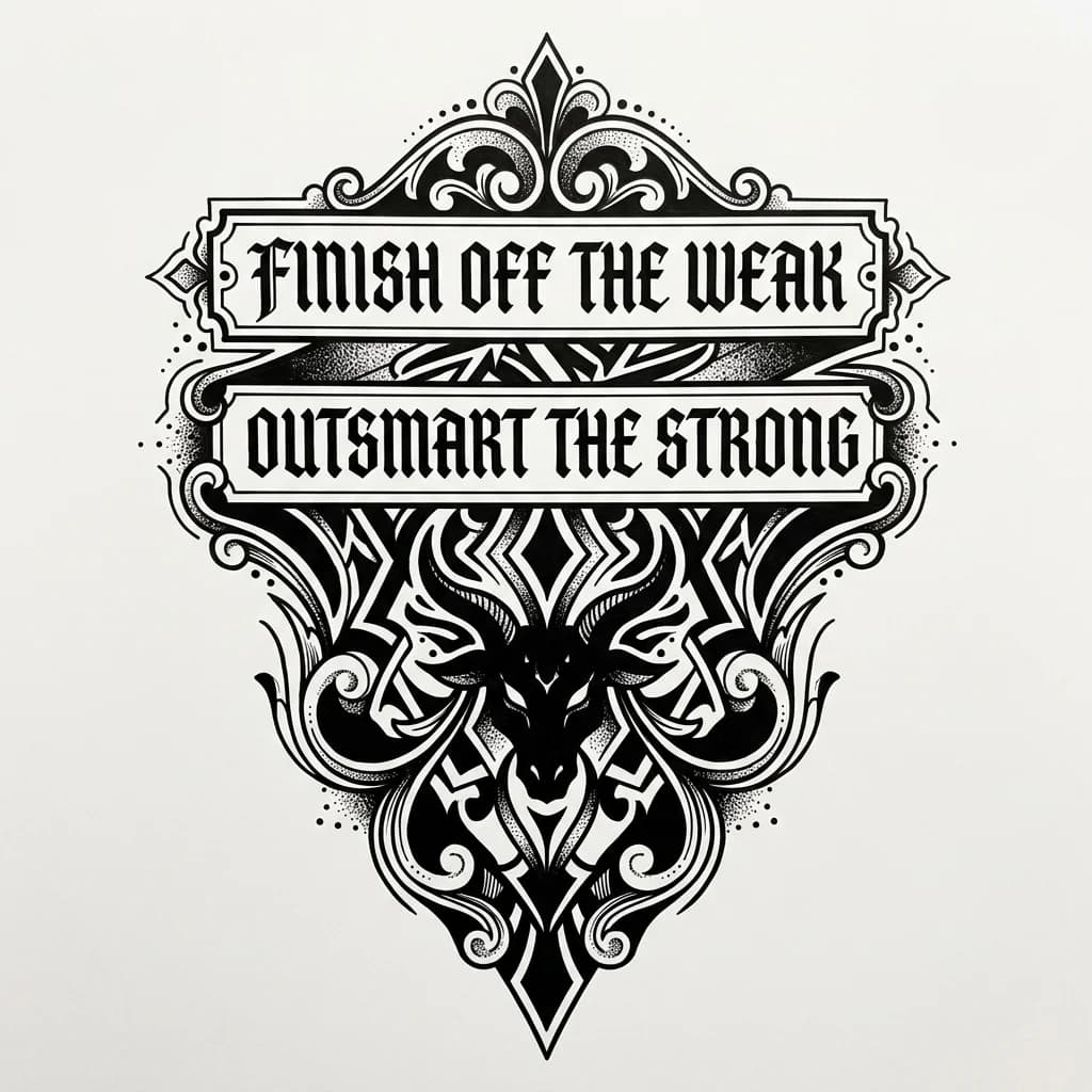 надпись finish off the weak, outsmart the strong