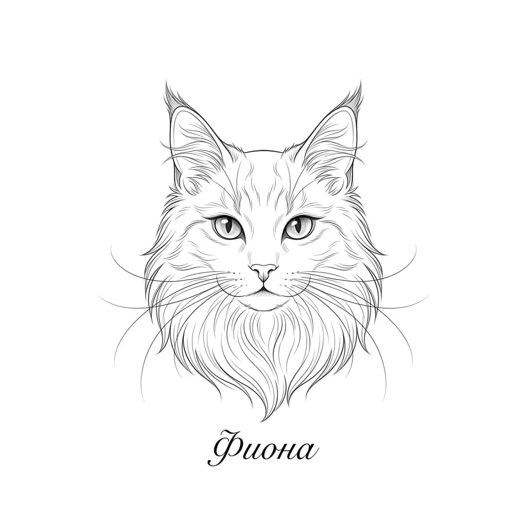 Тату Кошка на шее — эскиз Файн лайн