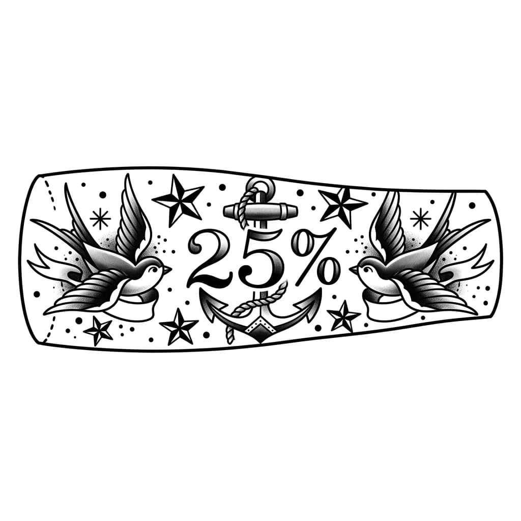 тату надпись "25%" на руке