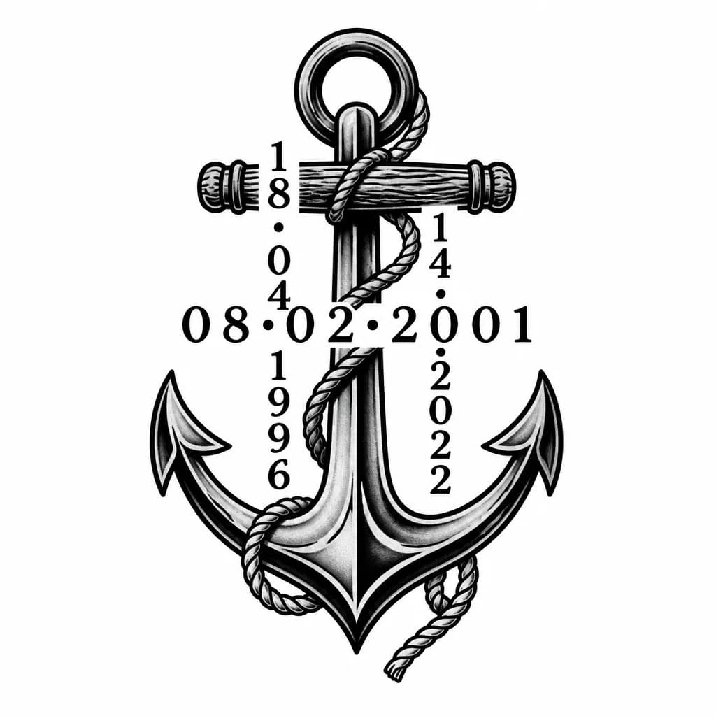Тату эскиз: Три даты рождения: 08.02.2001, 18.04.1996, 14.02.2022
Первая дата расположена горизонтально, между датой, месяцем и годом точки по центру, вторая дата вертикально пересекается с первой на второй цифре 0 первой даты, третья дата вертикально пересекается с первой на четвертой цифре 0 первой даты, в каждой дате между датой, месяцем и годом точка по центру