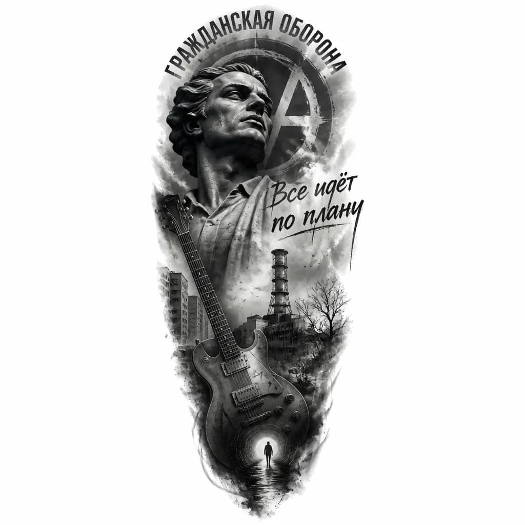 Тату эскиз: Нужен эскиз для татуировки. По гражданской обороне (рок группа)
Что-то более современное. Может со строчкой из песни.