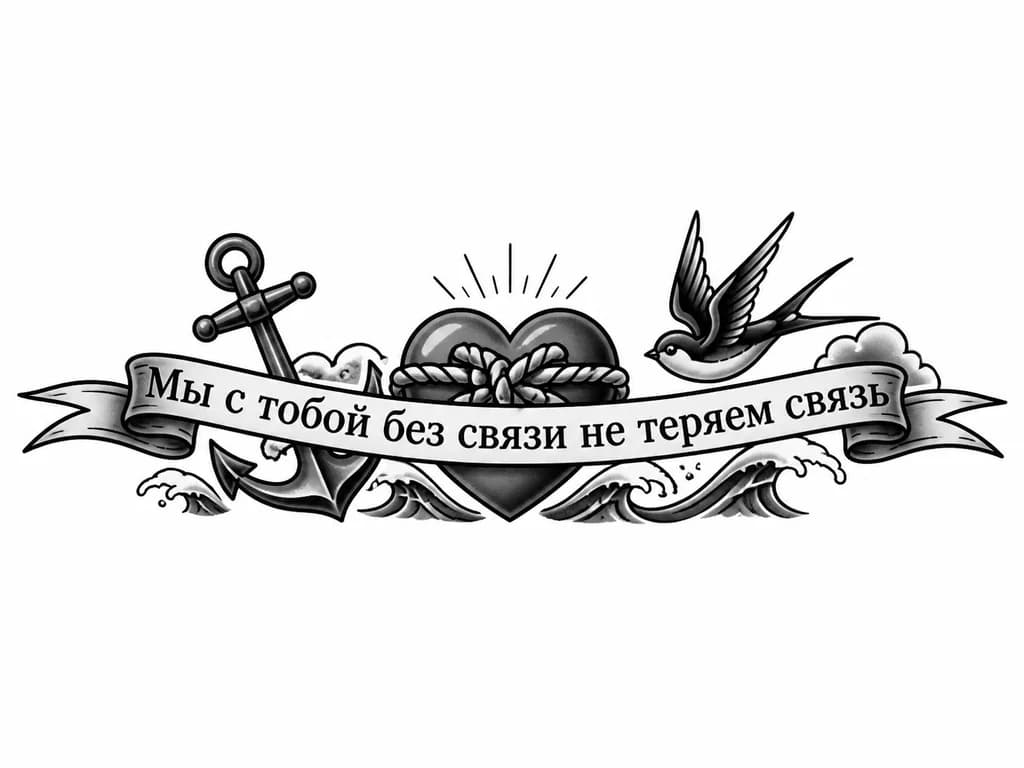 Тату эскиз: Сгенерируй эскиз татуировки, небольшого размера, с моей надписью. Чтоб было понятно что отношения были на расстоянии, нежная красивая, для девочки