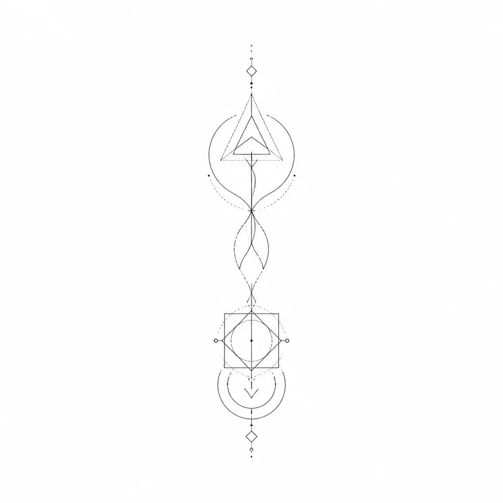 Тату эскиз: Парная татту. Геометрические линии в стиле Fine line.
Одна татту плавно перетекает в другое. Узоры минималистические, могут буть прерывистыми. Предпочтения к геометрическим фигурам: ромб, квадрат, треугольник