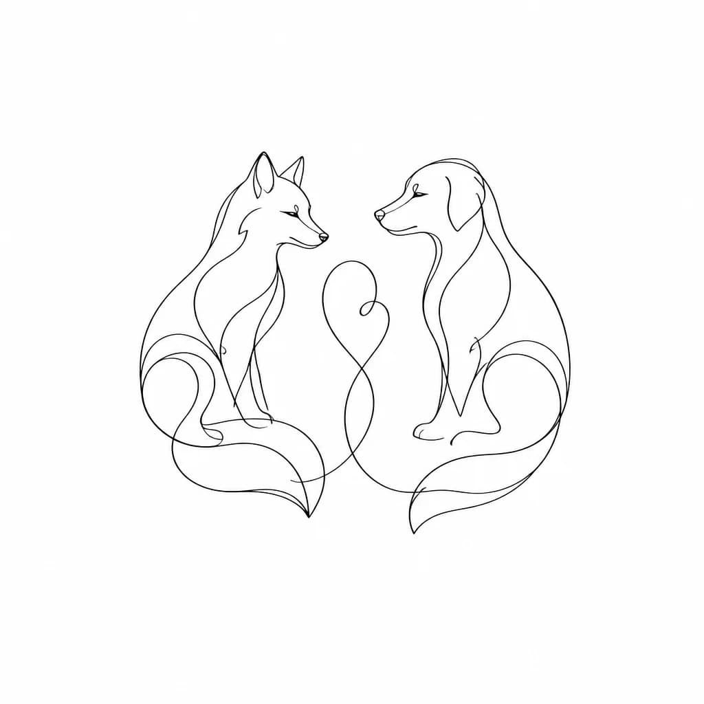 Тату эскиз: Парная татту. Геометрические линии в стиле Fine line.
Одна татту плавно перетекает в другое. Возможны варианты с животными: лисы, собака, еноты